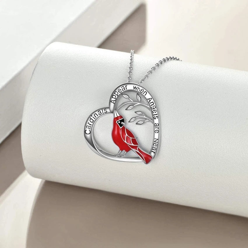 Cardinal Pendant Necklace on a silver tone chain
