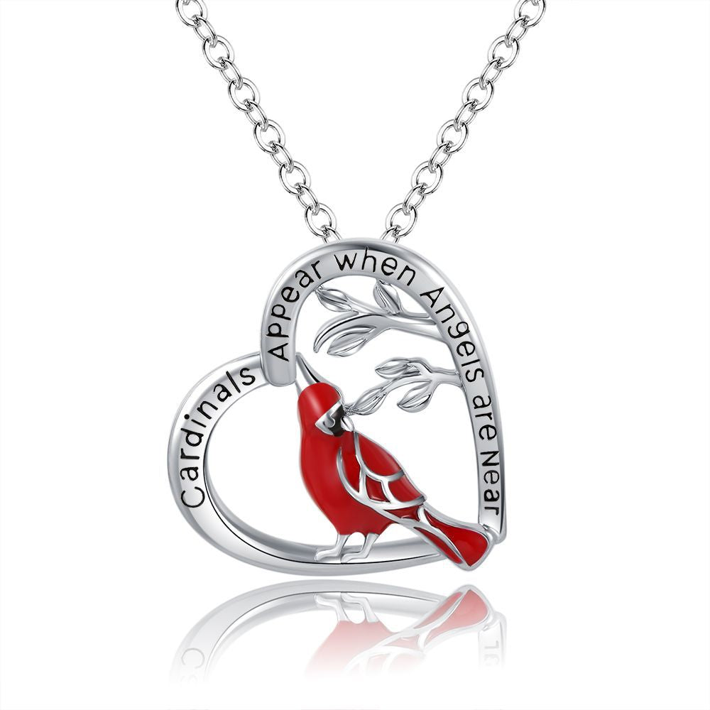 Cardinal Pendant Necklace, Angels Are Near (classic heart)