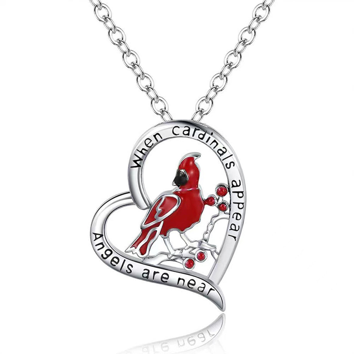 Cardinal Pendant Necklace, Angels Are Near (branch heart)