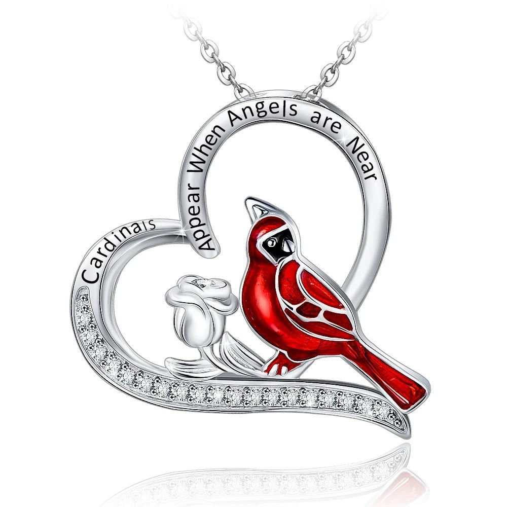 Cardinal Pendant Necklace, Angels Are Near (rose and crystals)