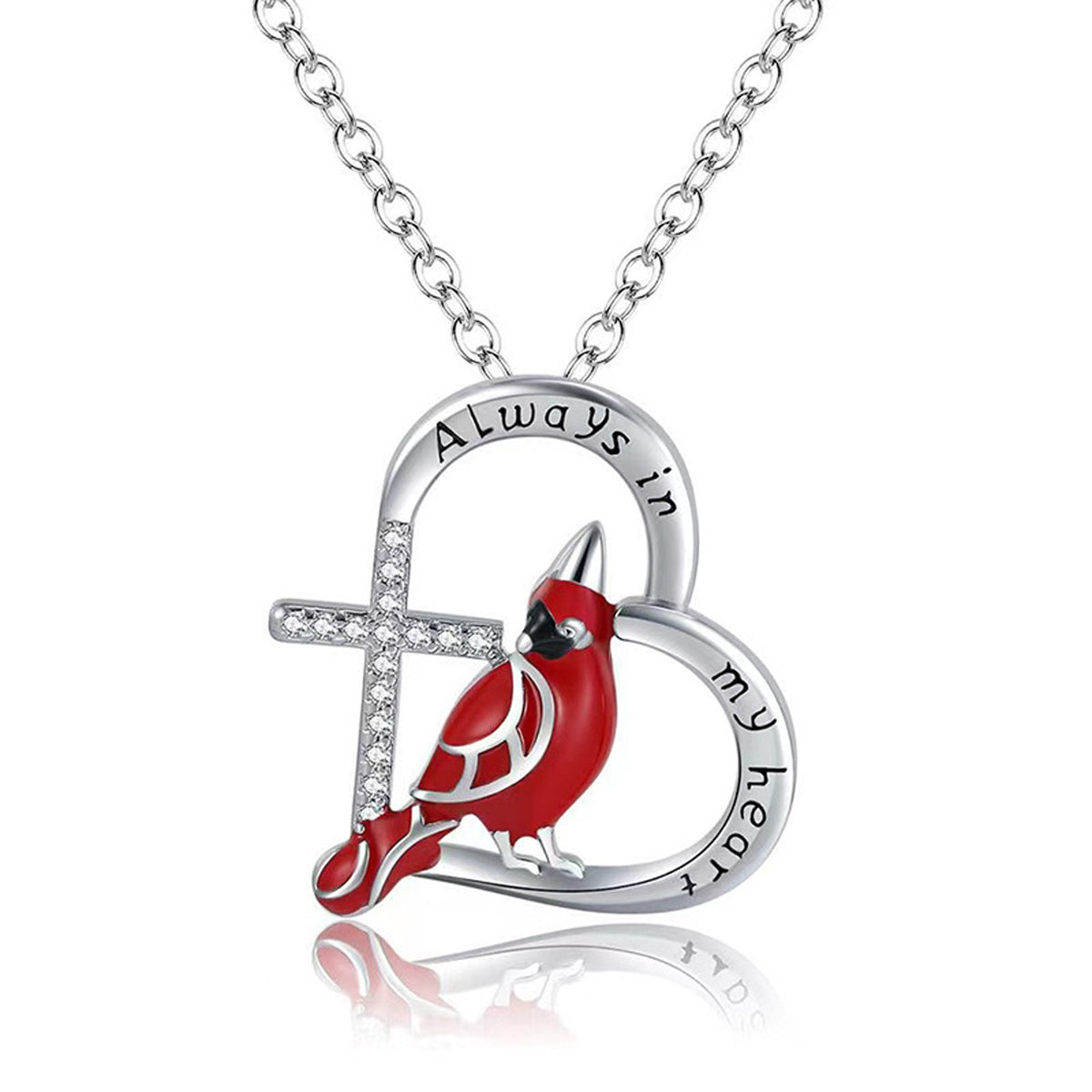 Cardinal Pendant Necklace, Always in My Heart (cross)