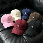 The Cross Cap, washed cotton dad hats with a small embroidered cross