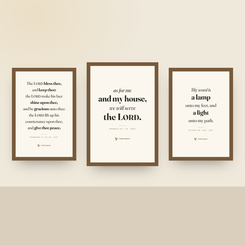 Framed 3-set on a nursery wall — As For Me And My House with The Benediction and A Lamp Unto My Feet, oak finish wood frames